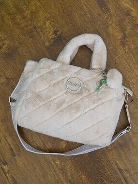GUESS Plush Satchel Bag in Light Beige